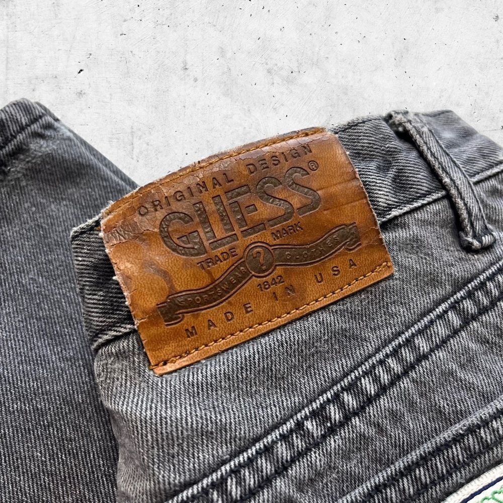 Vtg 90s Guess Jeans USA Black Jeans, Green Patch, USA Made, Tapered Slim 28 x 33 - Picture 7 of 10